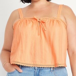 Women's Peach Lace-Trim Square Neck Tank Top